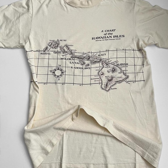 Mens Chart of the Hawaiian Isles Vintage Single Stitch Tee Shirt Cream - Picture 3 of 5